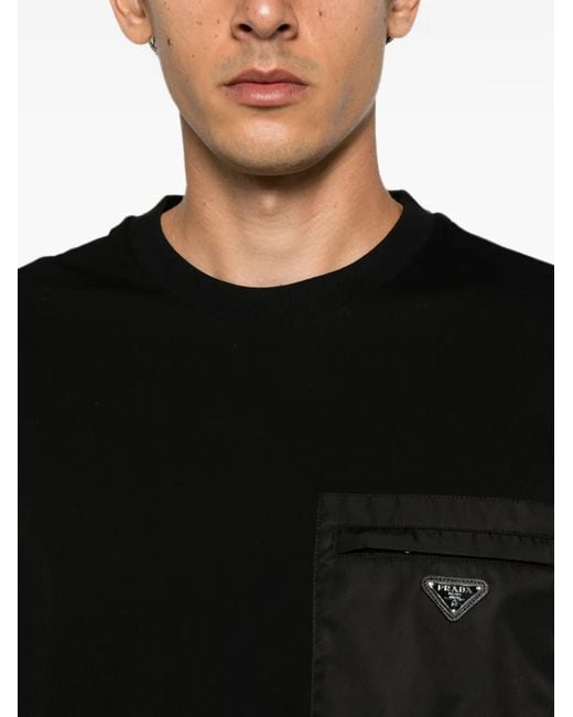 Prada Black Logo-Plaque Patch-Pocket T-Shirt for men