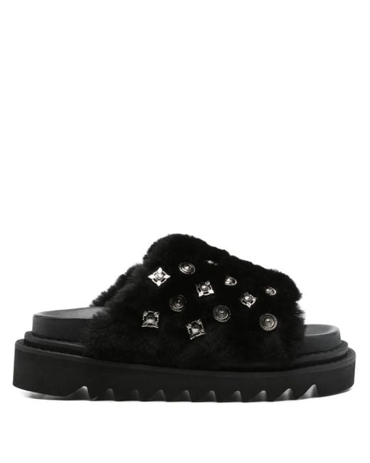 Toga Black 40Mm Shearling Studded Sandals