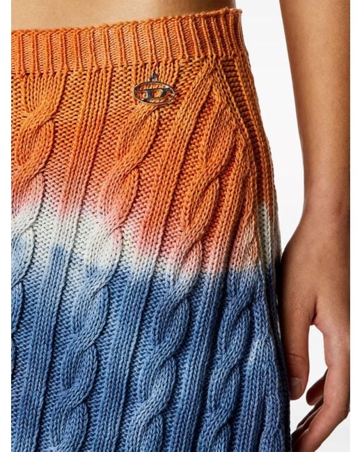 DIESEL Blue Tie-dye Mini Skirt In Cable-knit Cotton