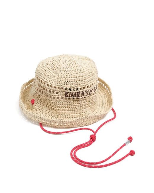 Bimba Y Lola White Logo-Embroidered Raffia Hat