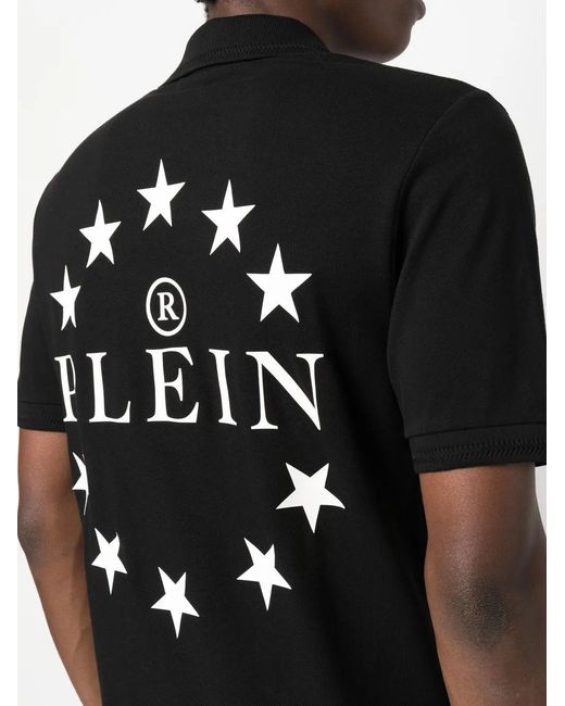 Philipp Plein Black Stars Print Polo Shirt for men