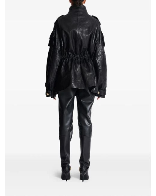 Balmain ダイヤステッチ レザーパーカーコート Black