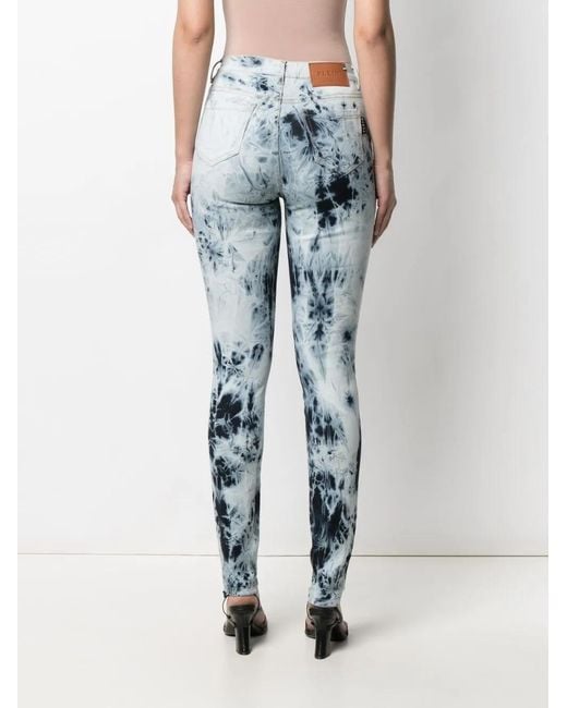 Philipp Plein Blue High-Waisted Acid-Wash Jeggings