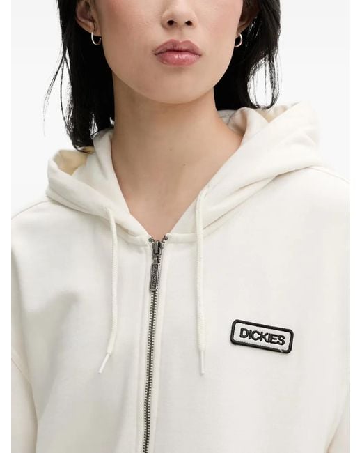 Dickies White Deshler Logo-Patch Zip-Up Hoodie