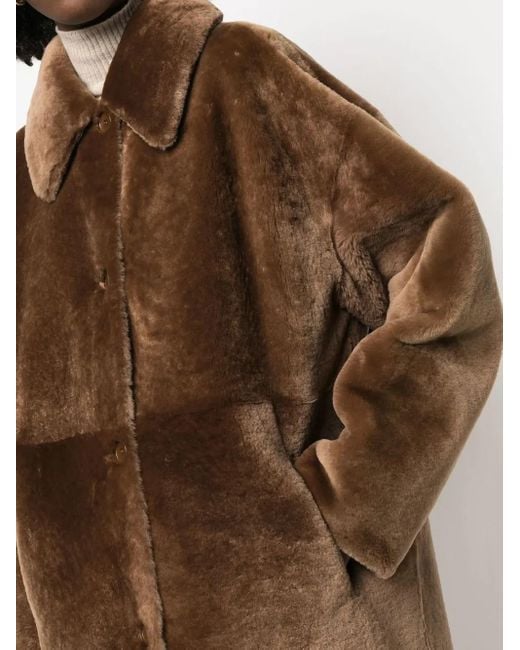 Liska Brown Single-Breasted Shearling Coat