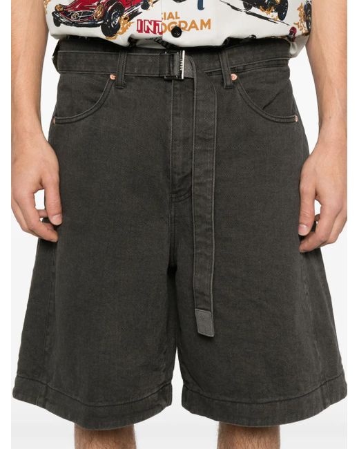 メンズ Sacai ベルテッド デニムショーツ Black