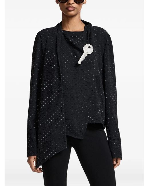 Essentiel Antwerp Black Rhinestone-Embellished Asymmetric Blouse