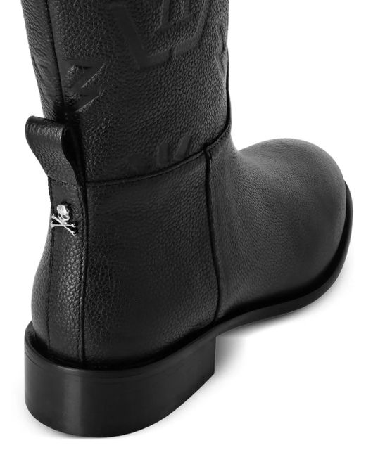 Philipp Plein Black Monogram-Debossed Boots