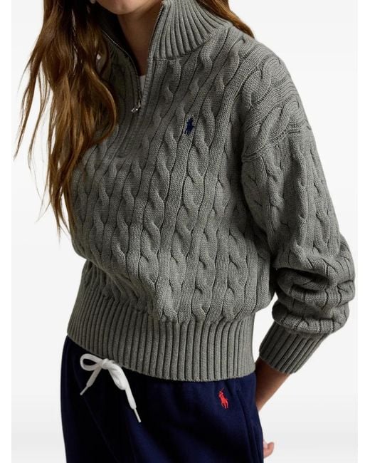Polo Ralph Lauren Gray Cable-Knit Quarter-Zip Sweater