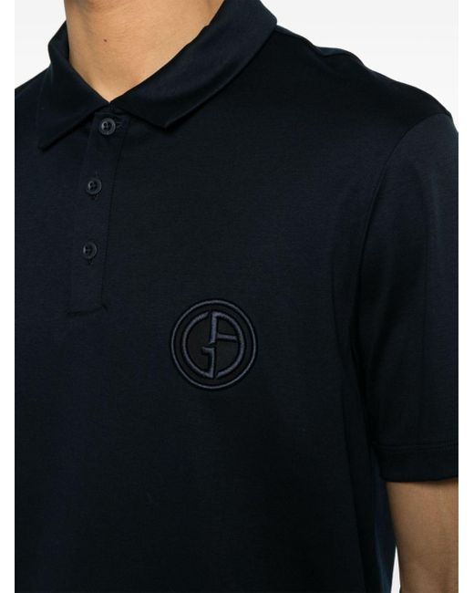 Giorgio Armani Black Embroidered-logo Cotton Polo Shirt for men