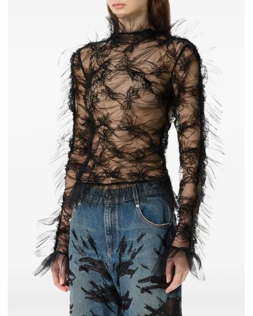 Blumarine Black Ruffled Butterfly-Motif Top