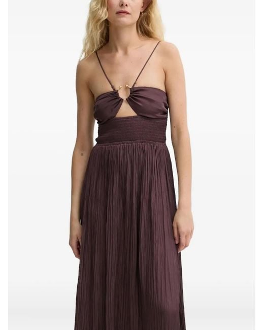 Sessun Purple Ring-Detail Pleated Maxi Dress