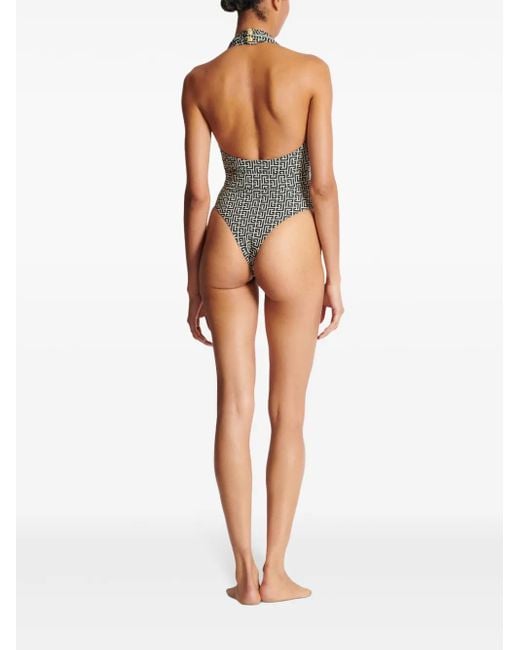 Balmain Black Pb Labyrinth-Print Swimsuit