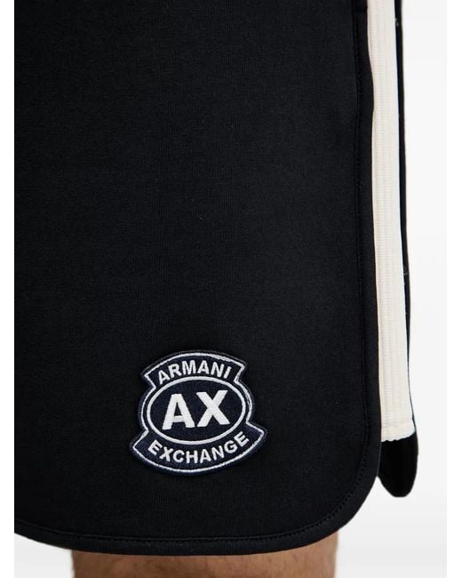 ARMANI EXCHANGE Black Logo-Patch Side-Stripe Shorts for men
