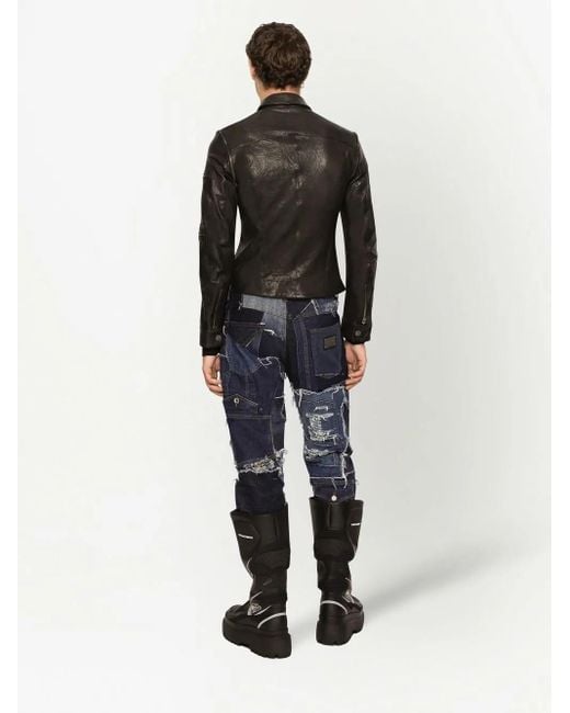 Dolce & Gabbana Black Leather Biker Jacket for men