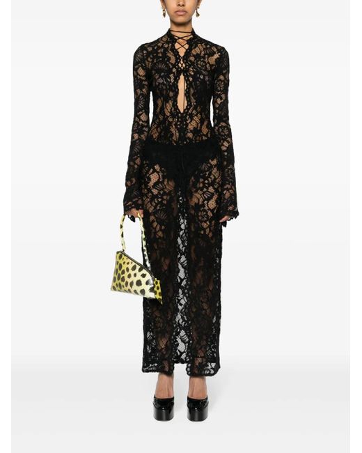 MANURI Black Sally Lace Midi Dress