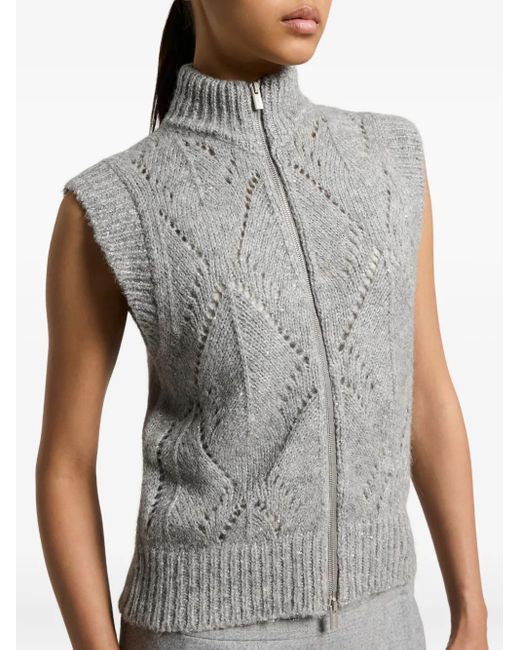 Peserico Gray Zip-Front Sleeveless Cardigan