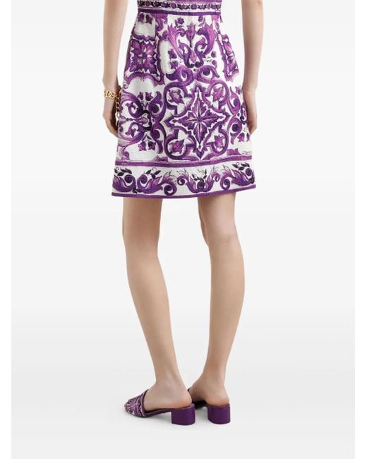 Dolce & Gabbana Purple Maiolica Print Cotton Blend Dress