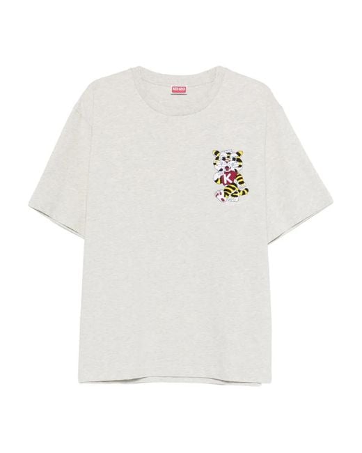 KENZO White Oversized Cotton T-Shirt With Wild Tiger' Embroidery for men