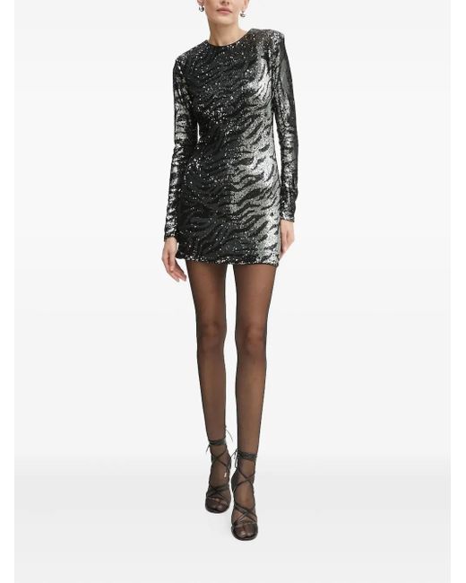 Robe Courte À Sequins Bardot en coloris Black