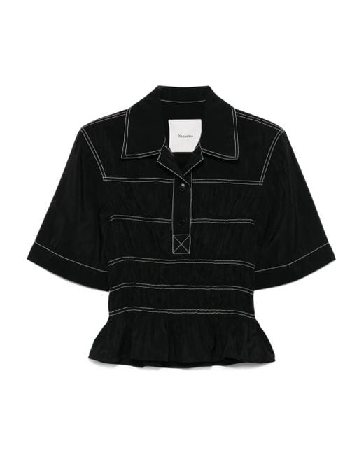 Nanushka Blouse Met Gesmockt Detail in het Black