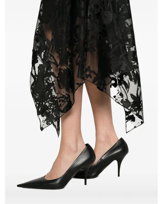 McQueen Black Flower Devoré Asymmetric Skirt