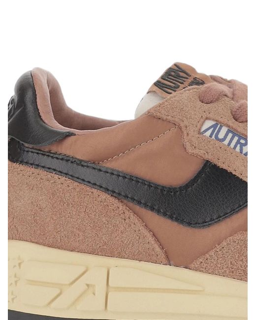 Autry Pink Reelwind Suede-Panel Sneakers