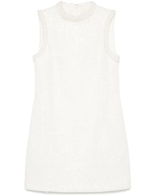 Self-Portrait White Sequin-Embellished Bouclé Dress