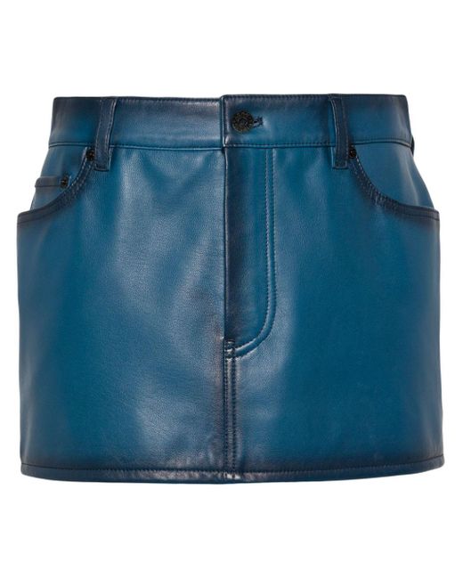 Acne Blue Faded Leather Mini Skirt