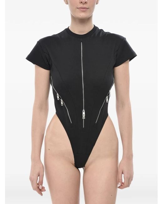 Mugler Black Zip-Detail Short-Sleeve Bodysuit