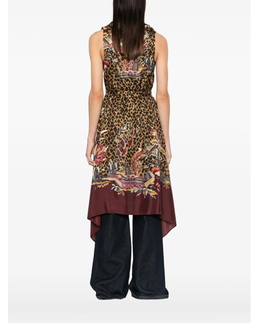 Etro Red Leopard-Print Asymmetric Gilet