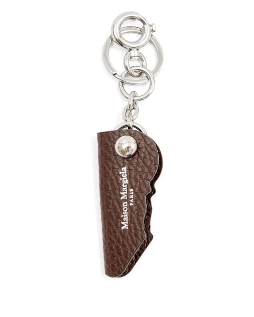 Maison Margiela White Logo-Print Leather Key Holder