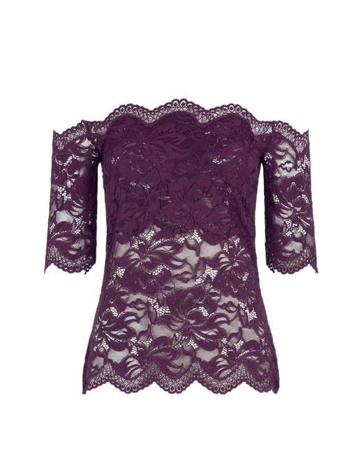 Rabanne Purple Layered-Lace Off-Shoulder Top