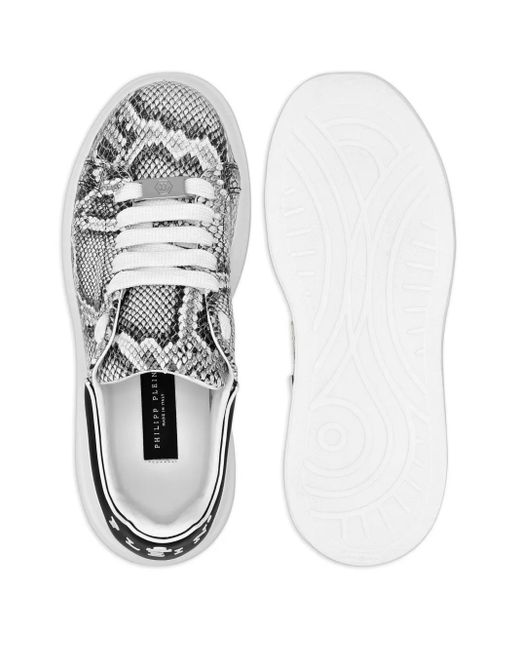 Philipp Plein Gray Roccia Python-Print Low-Top Sneakers