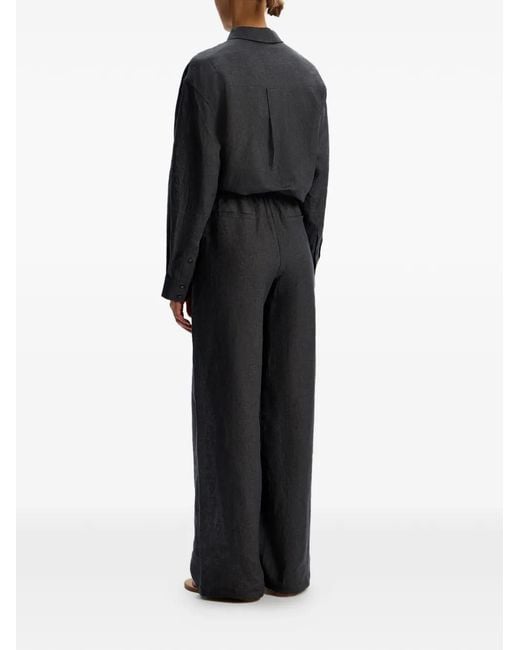 12 STOREEZ Black Delave Drawstring-Cuff Linen Trousers