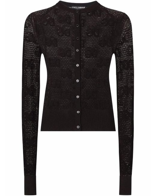 Dolce & Gabbana Black Dg-Logo Lace-Stitch Cardigan