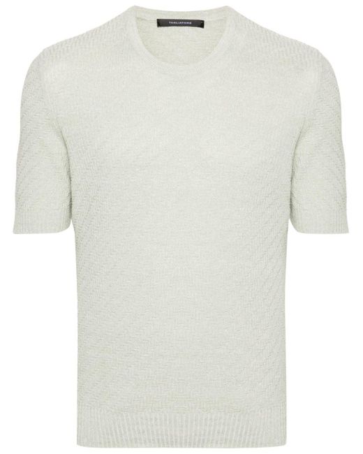 Tagliatore White Short-sleeved Textured Jumper for men