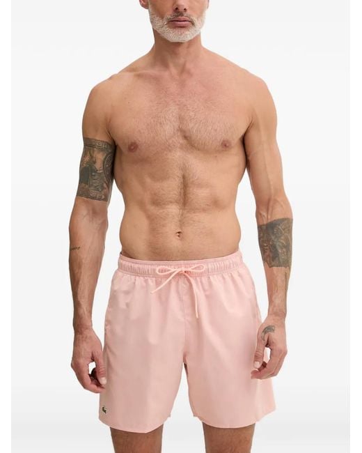 Lacoste Pink Logo-Patch Swim Shorts for men