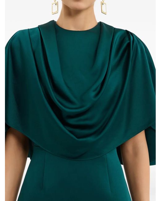 Rebecca Vallance Green Ellerie Cape-Detail Maxi Dress