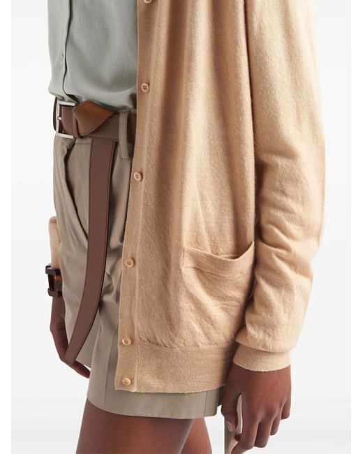 Prada Natural Cardigan Aus Kaschmir Mit Triangel-Logo