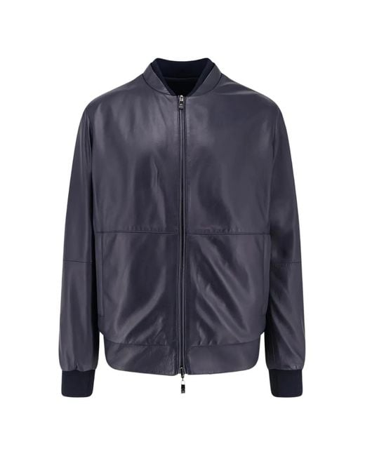 Corneliani Blue Reversible Leather Jacket for men