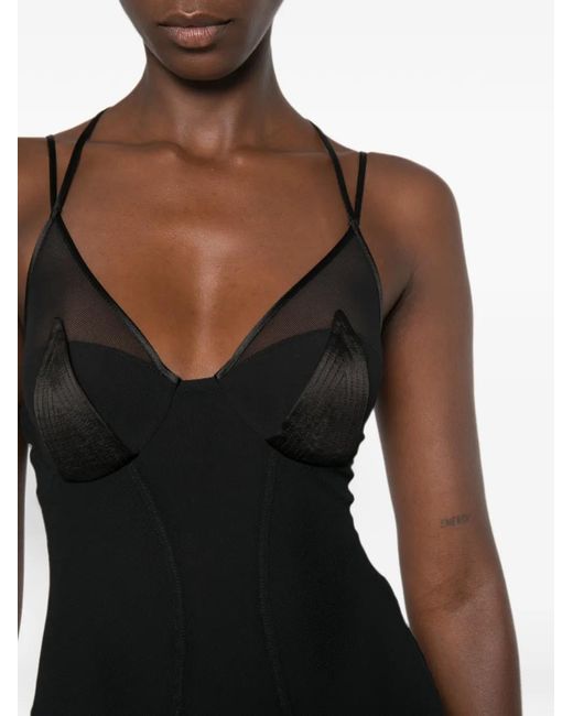Elisabetta Franchi Black Sheer-Panelled Pleated Maxi Dress