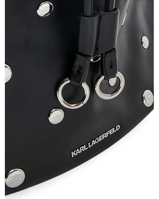 Karl Lagerfeld Black Studded K/Studded Dome Bucket Bag
