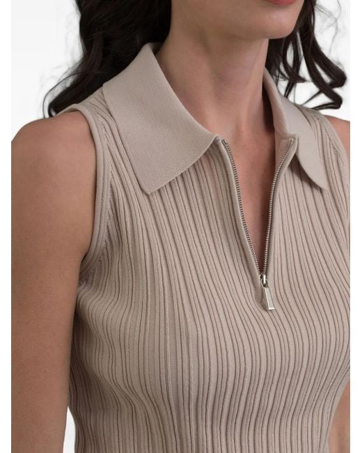 Moorer Natural Aneu-Si5 Ribbed-Knit Sleeveless Polo Shirt