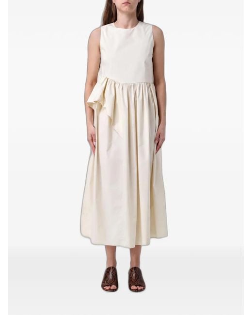MEIMEIJ Natural Ruffled Tie-Back Midi Dress