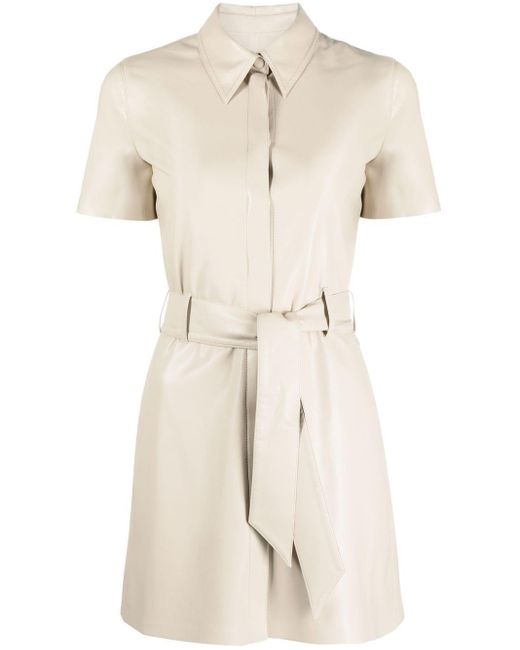 Nanushka Faux-leather Belted Shirt Dress in Natural | Lyst