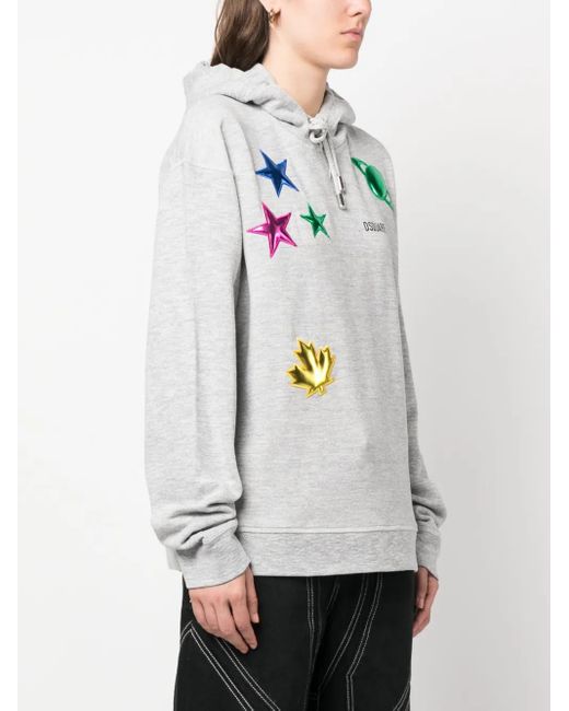 DSquared² White Cool Patch-Detail Hoodie