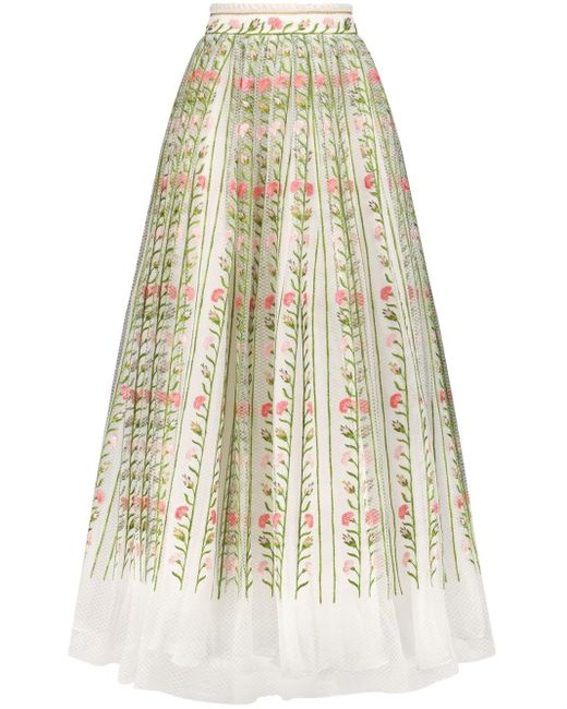 Giambattista Valli White Foliage-embroidered Tulle Maxi Skirt