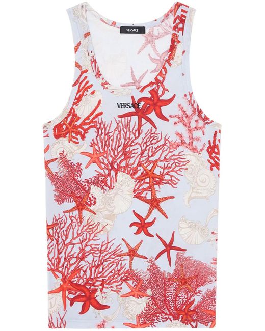 Versace Red Barocco Sea Ribbed Tank Top for men