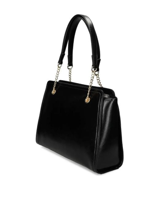 Love Moschino Black Logo-Plaque Studded Shoulder Bag